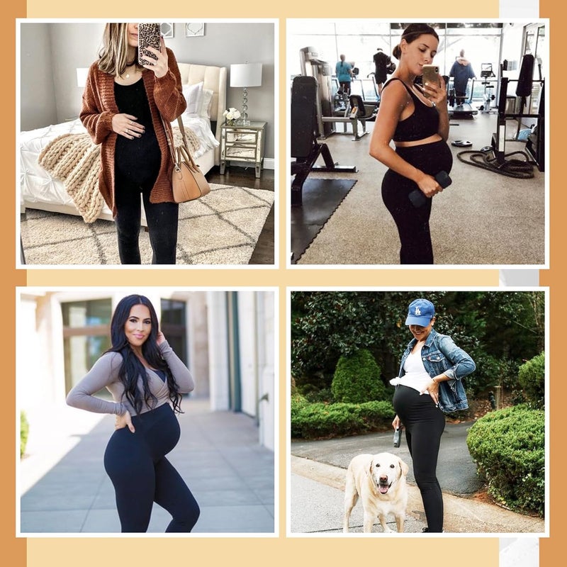 YOLIX Maternity Leggings Over The Belly with Pockets, Womens Black Workout Pregnancy Yoga Pants - Image 3